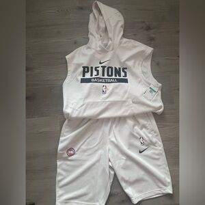 Nike Cream & Black Pistons Basketball Sleeveless Hoodie & Shorts Set